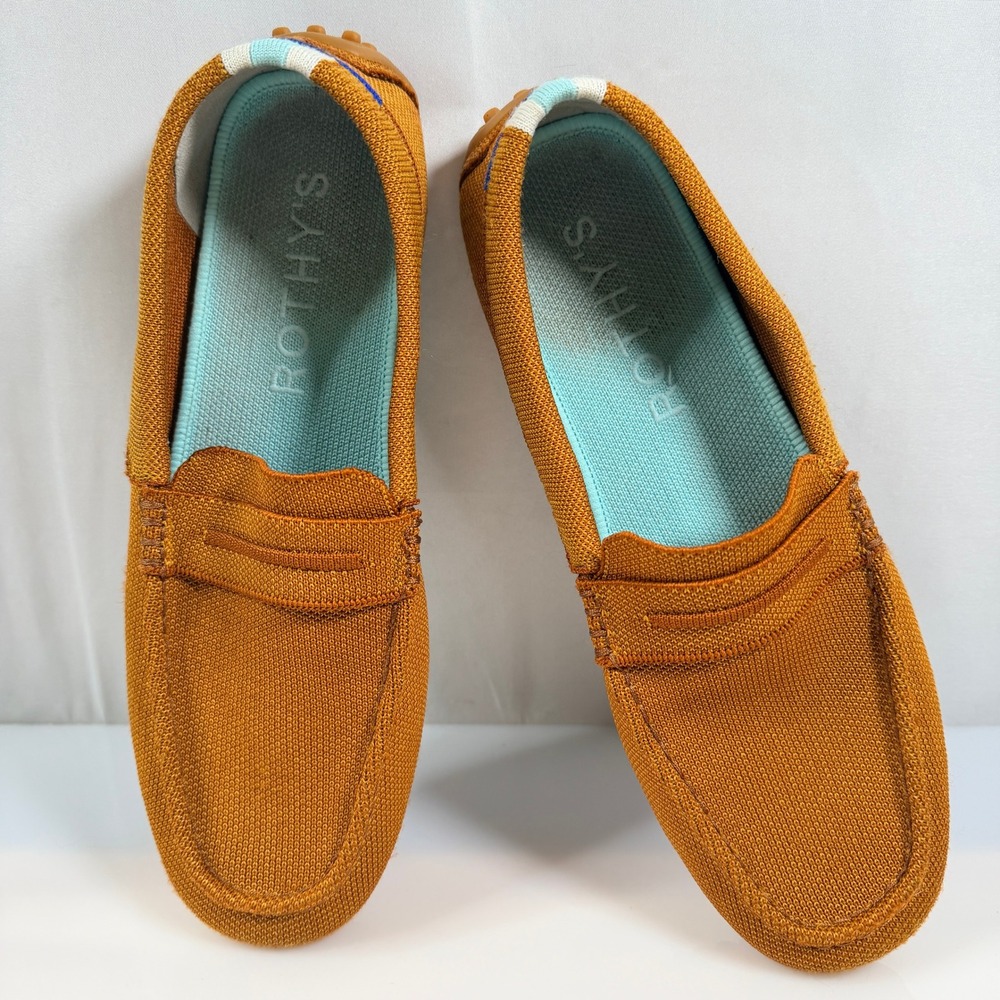 Rothy's The Driver Loafers Women's 9.5 Cognac Brown Knit Driving Shoes Flats